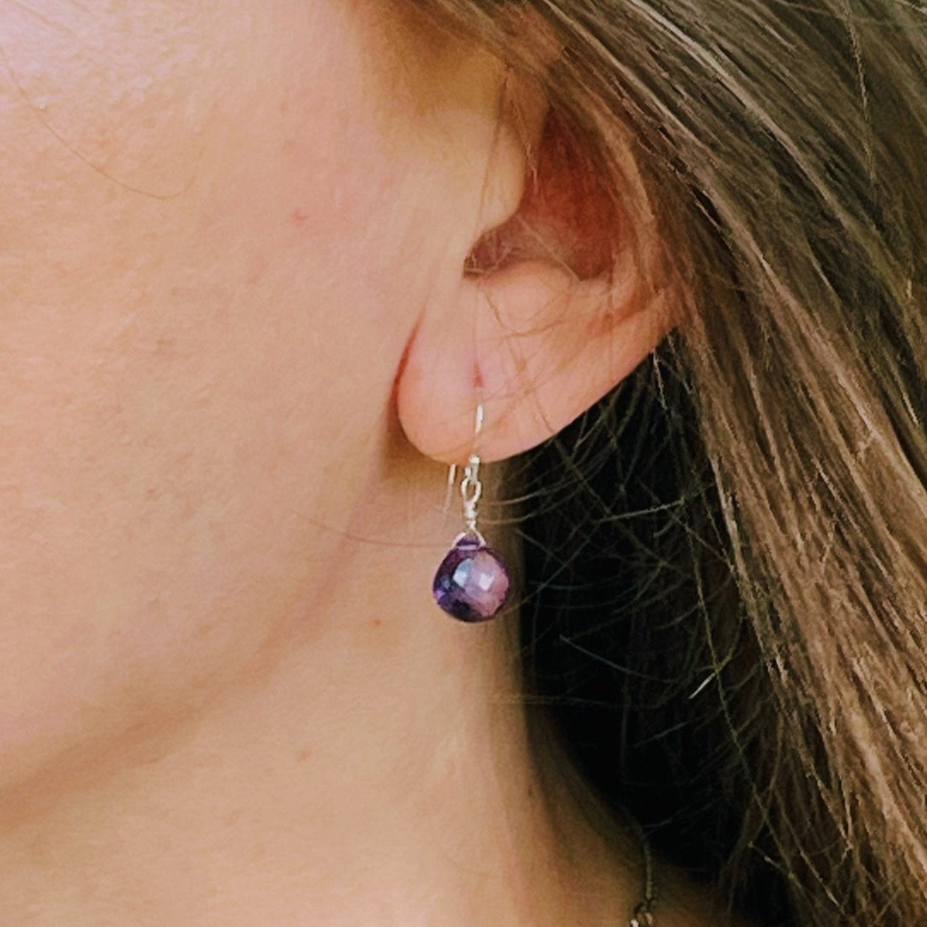 Purple Amethyst Drop Sterling Silver Earrings