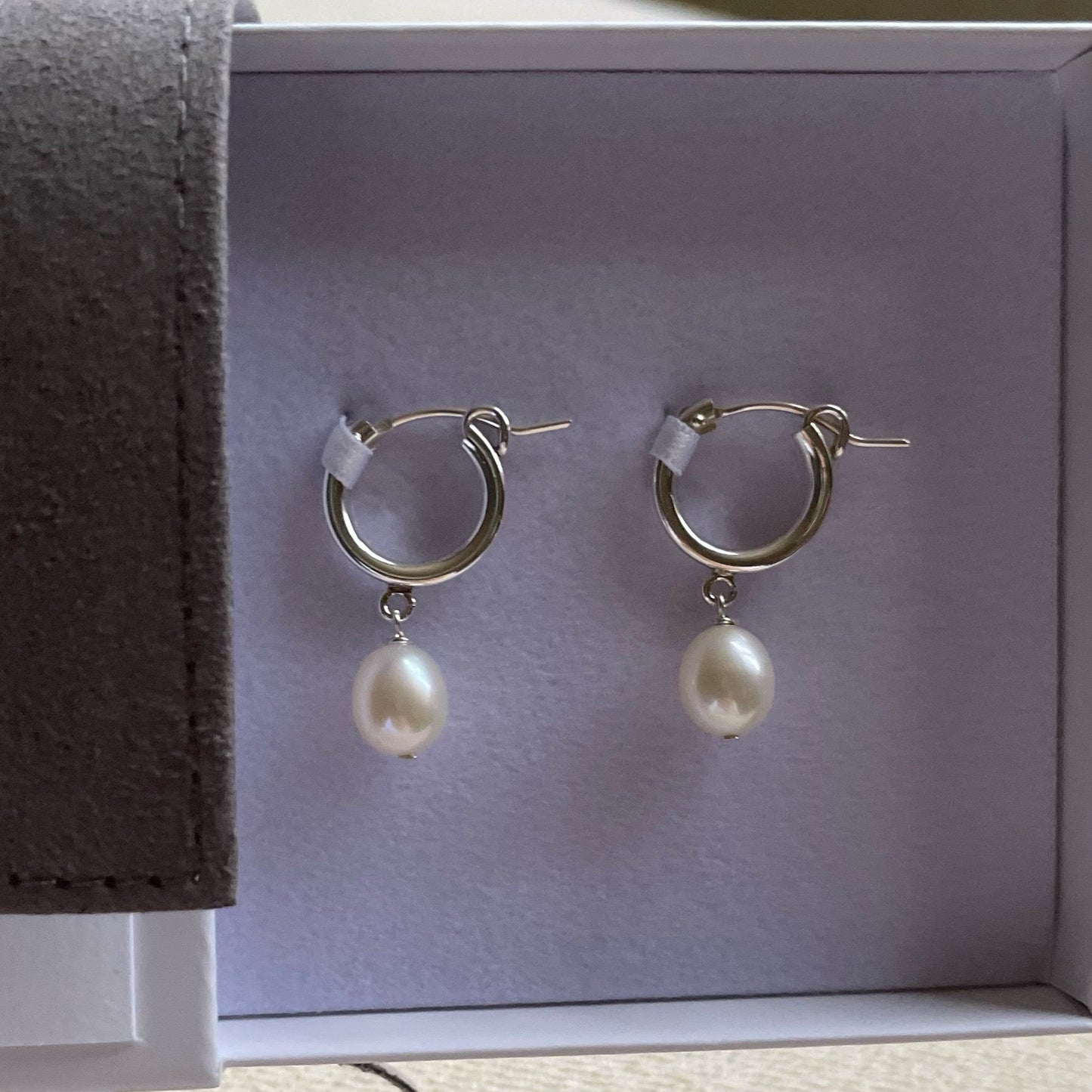 Classic Freshwater Pearl Sterling Silver Hoop Earrings Gift Made in England