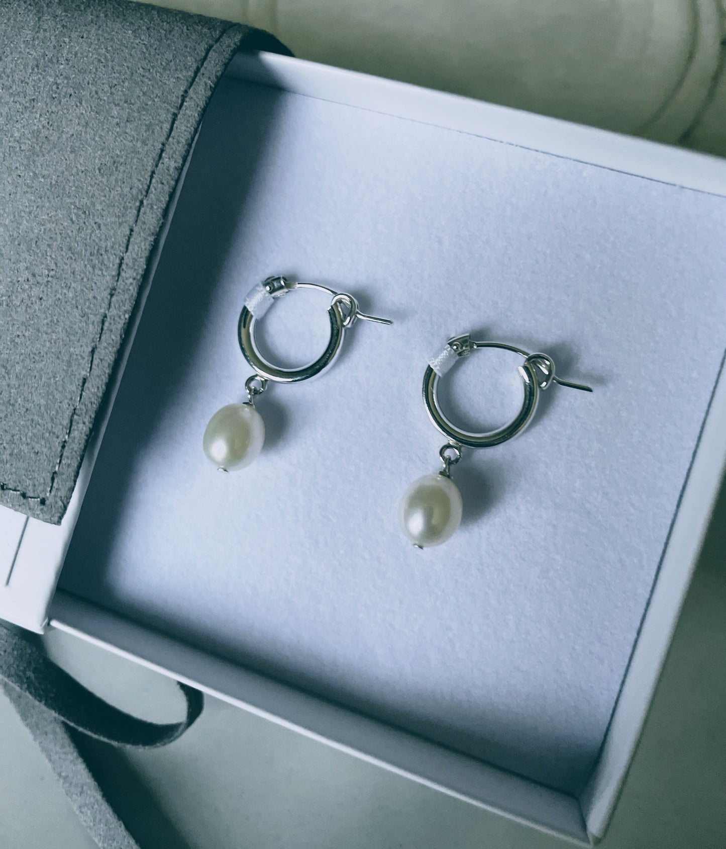 Freshwater Pearl Hoop Silver Earrings in Gift Box