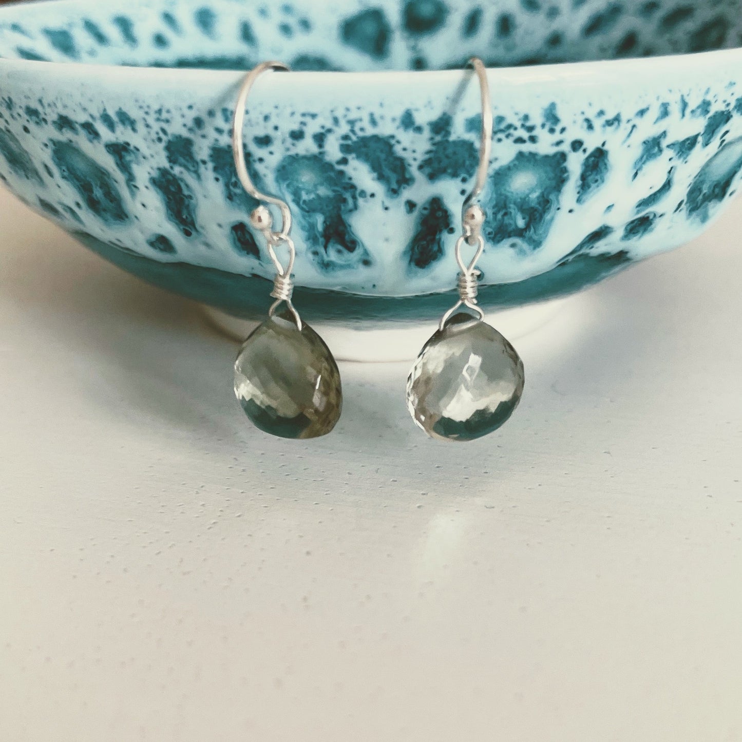 Sage Green Amethyst Drop Sterling Silver Earrings