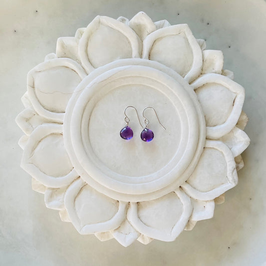 Purple Amethyst Drop Sterling Silver Earrings