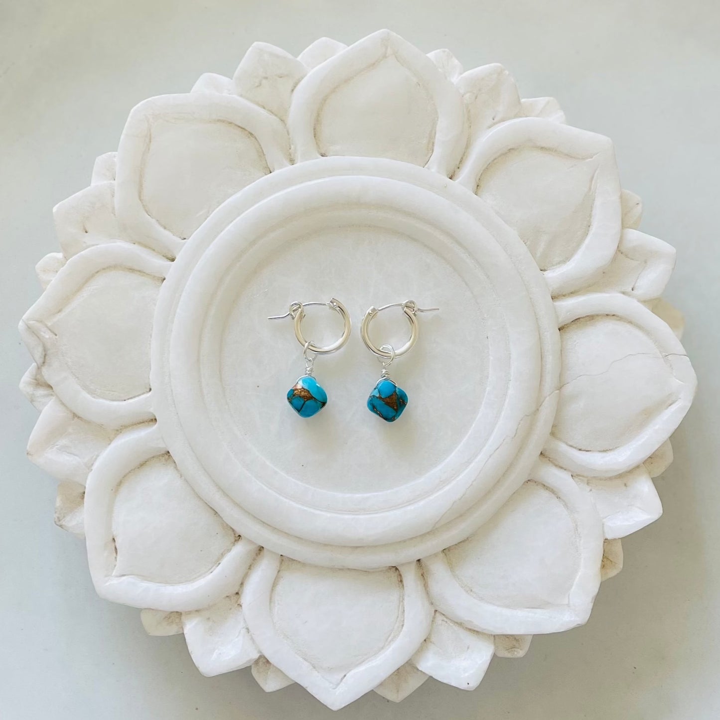 Turquoise Drop Hoop Sterling Silver Earrings Gift