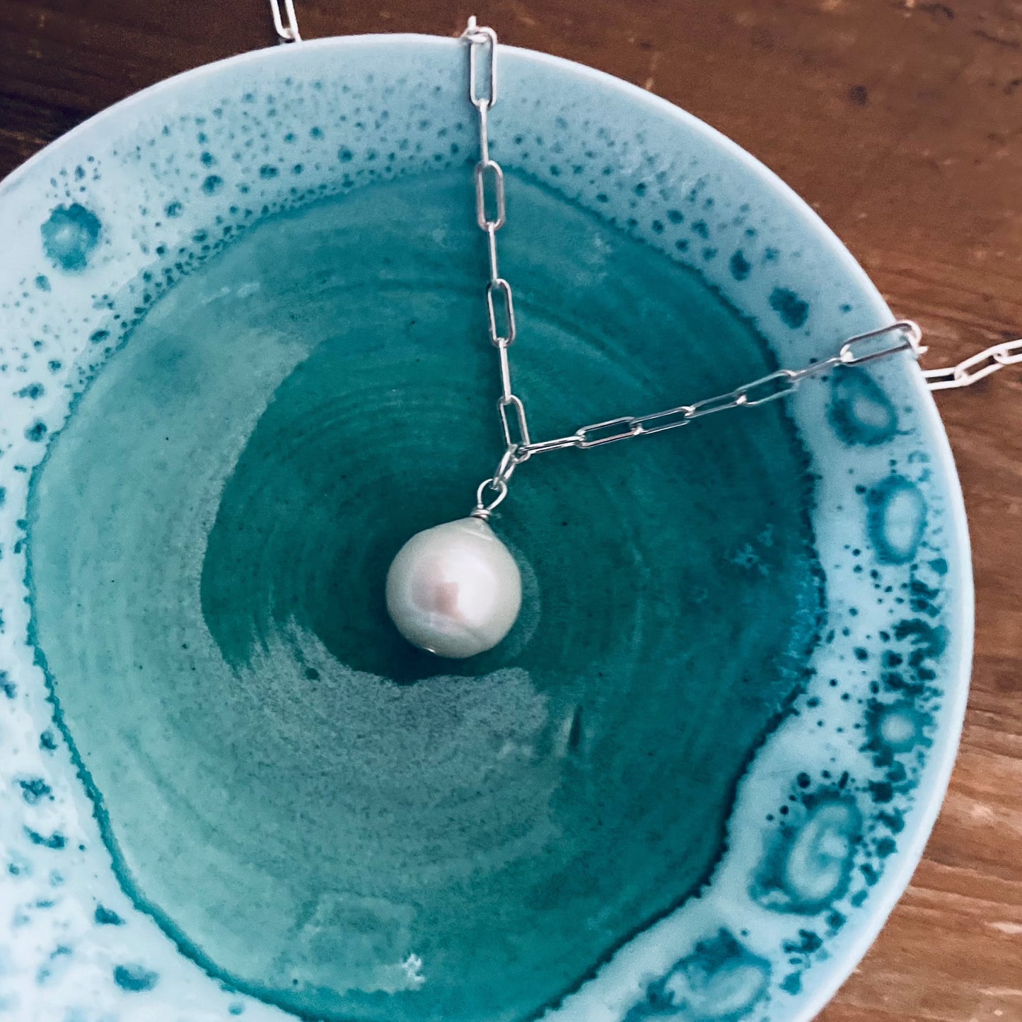 Odyssea England Freshwater Baroque Pearl Sterling Silver Paperclip Chain Necklace Gift Eco Sustainable Wedding Bridal Bride Anniversary Heirloom