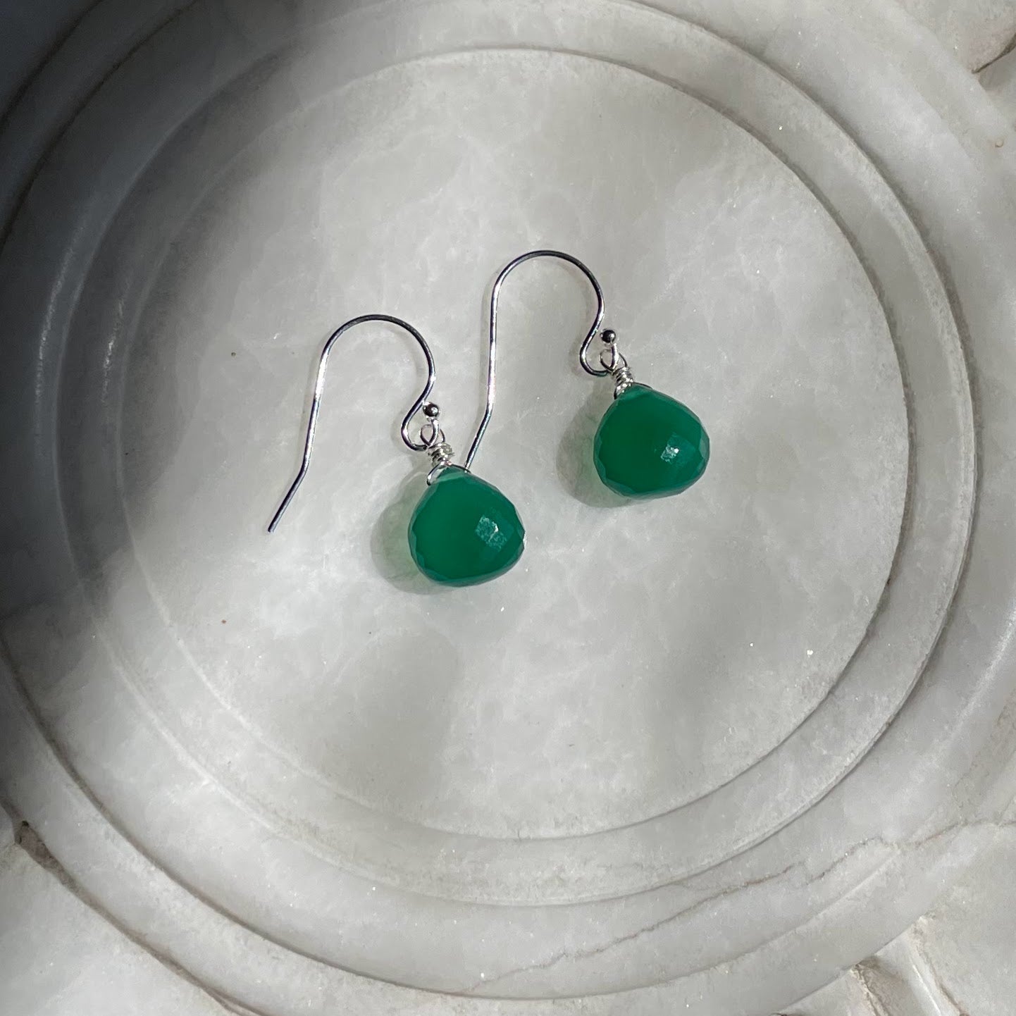 Green Onyx Drop Sterling Silver Earrings