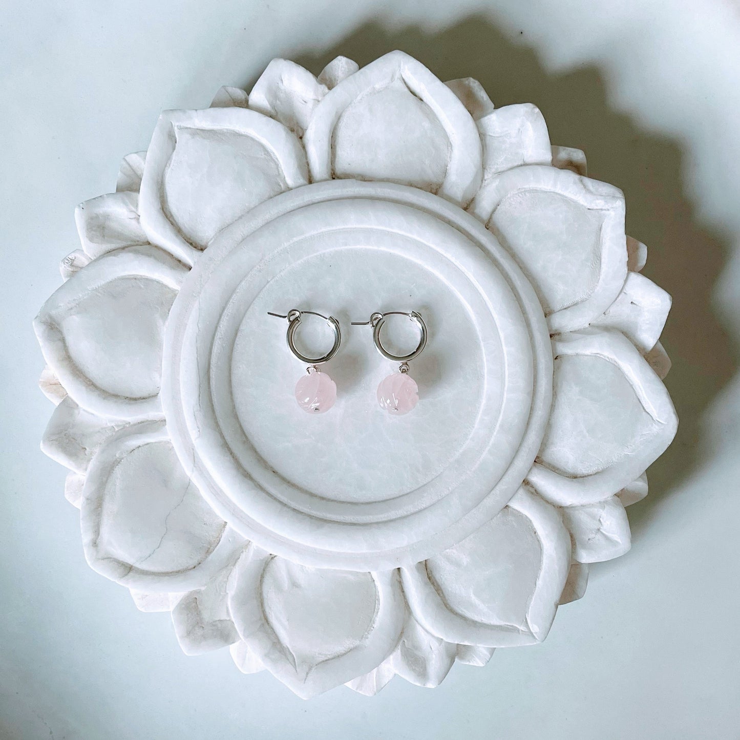 Beautiful Pale Pink Rose Hoop Earrings Gift