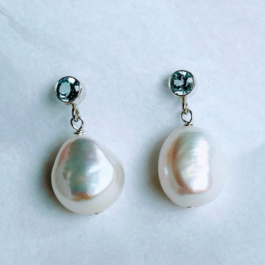 Blue Topaz and Freshwater Pearl Drop Earrings Gift