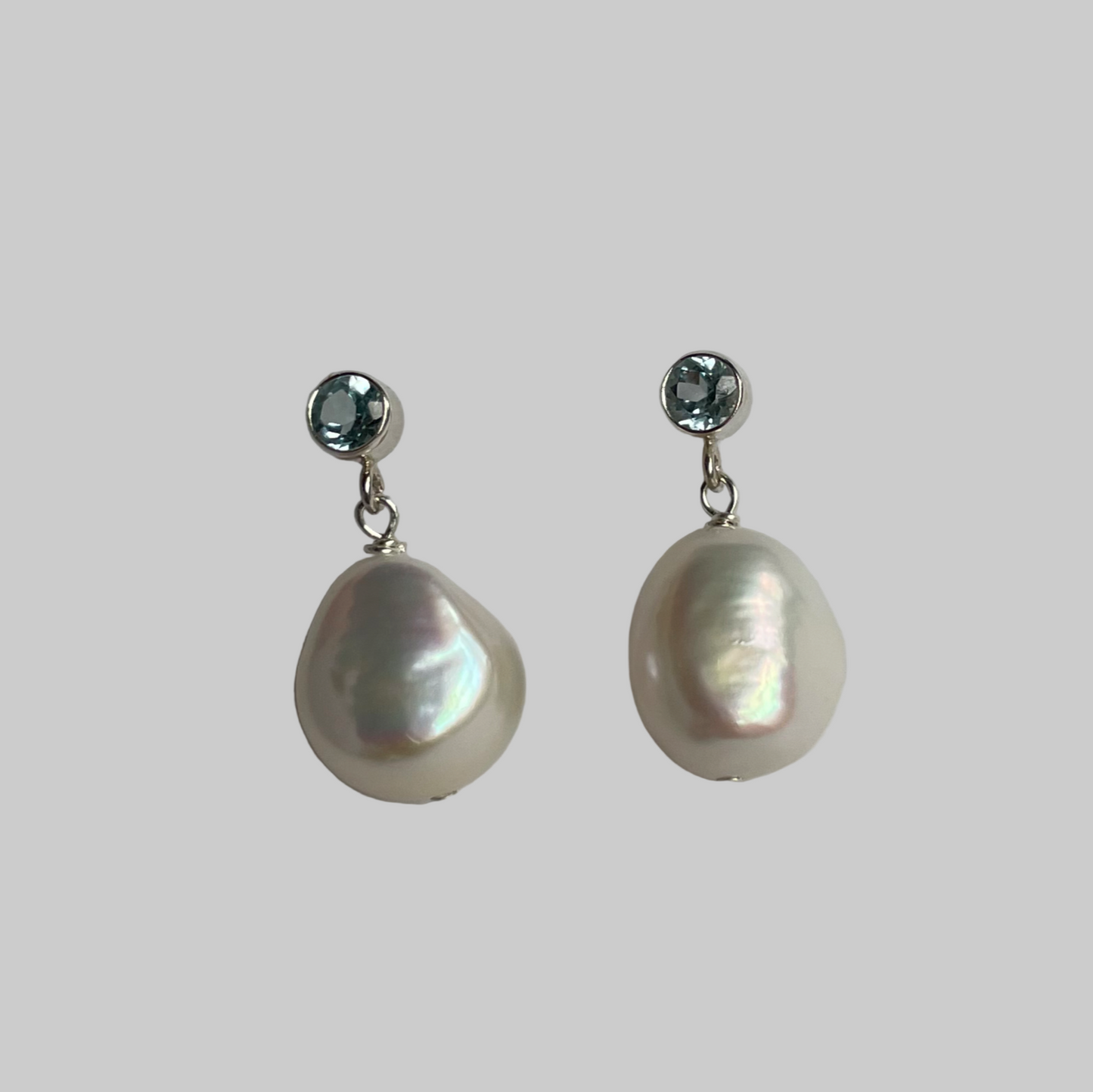 Sky Blue Topaz and Pearl Drop Earrings