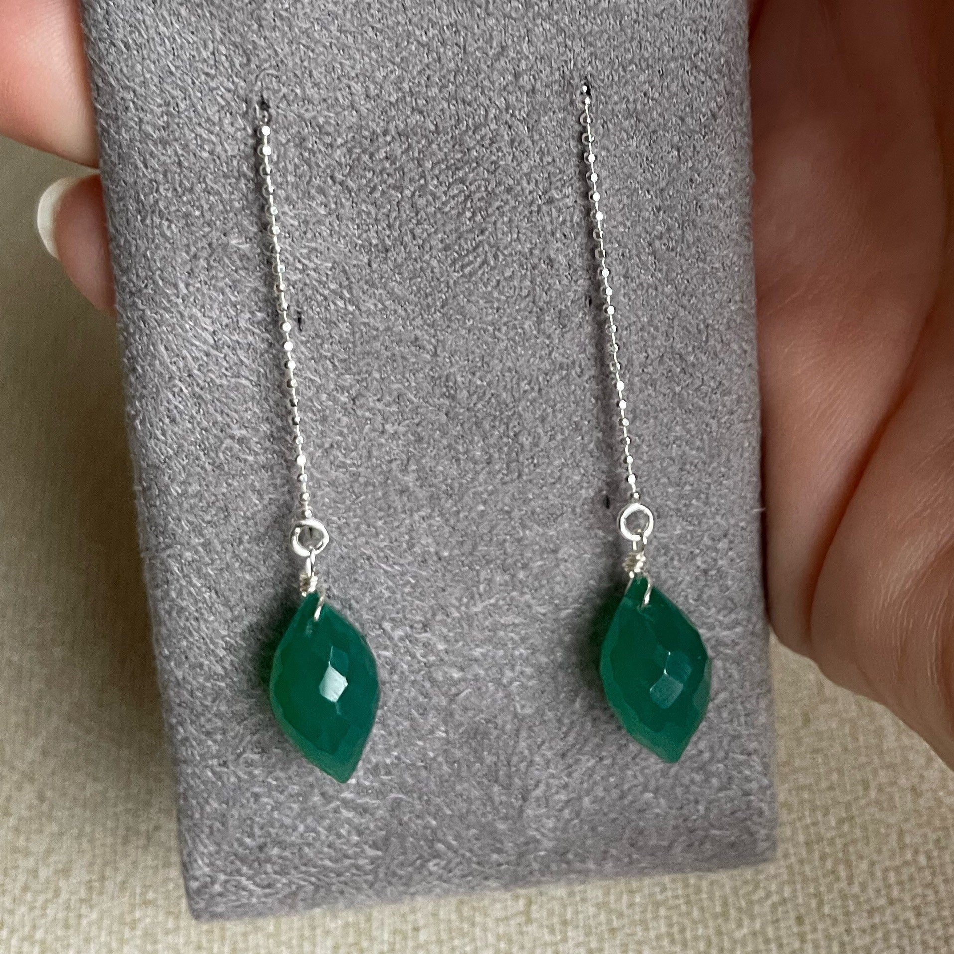 Green Onyx Long Drop Earrings Gift