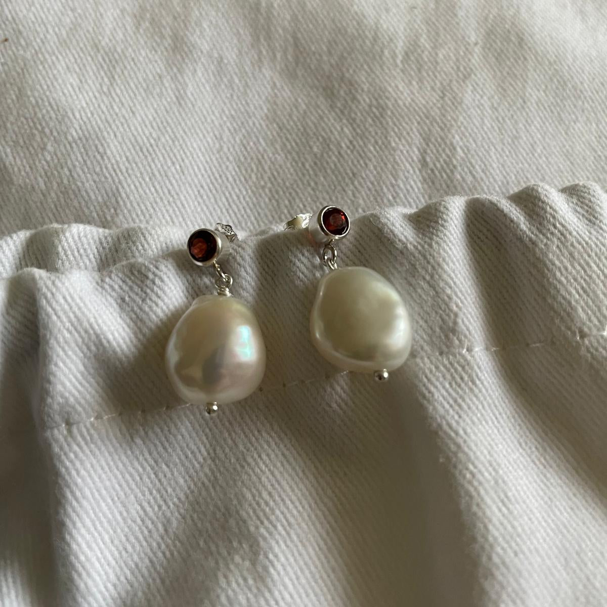 Red Garnet and Freshwater Pearl Drop Earrings