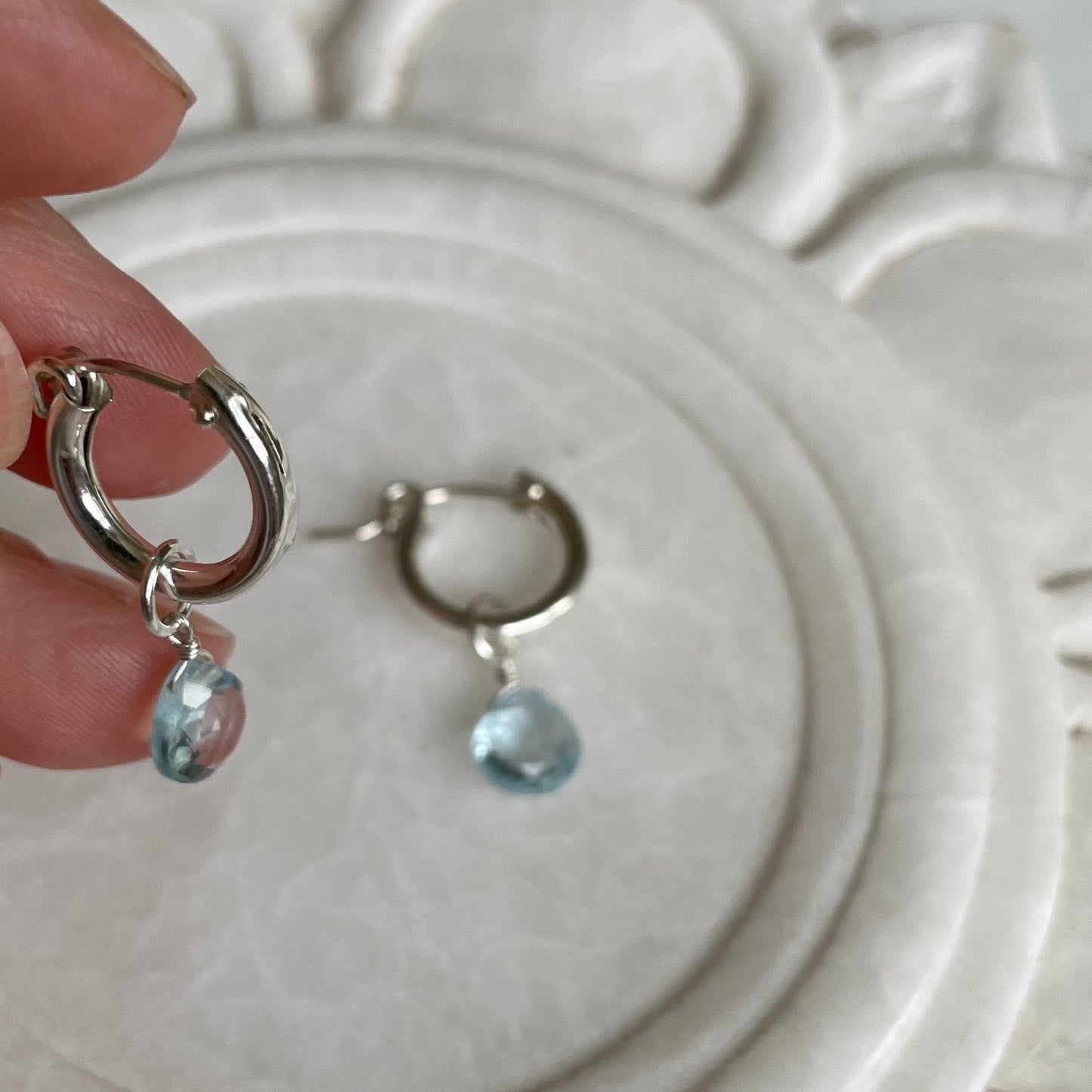 Semi Precious Blue Topaz Gemstone Earrings Handcrafted Gift Wedding Anniversary Birthday