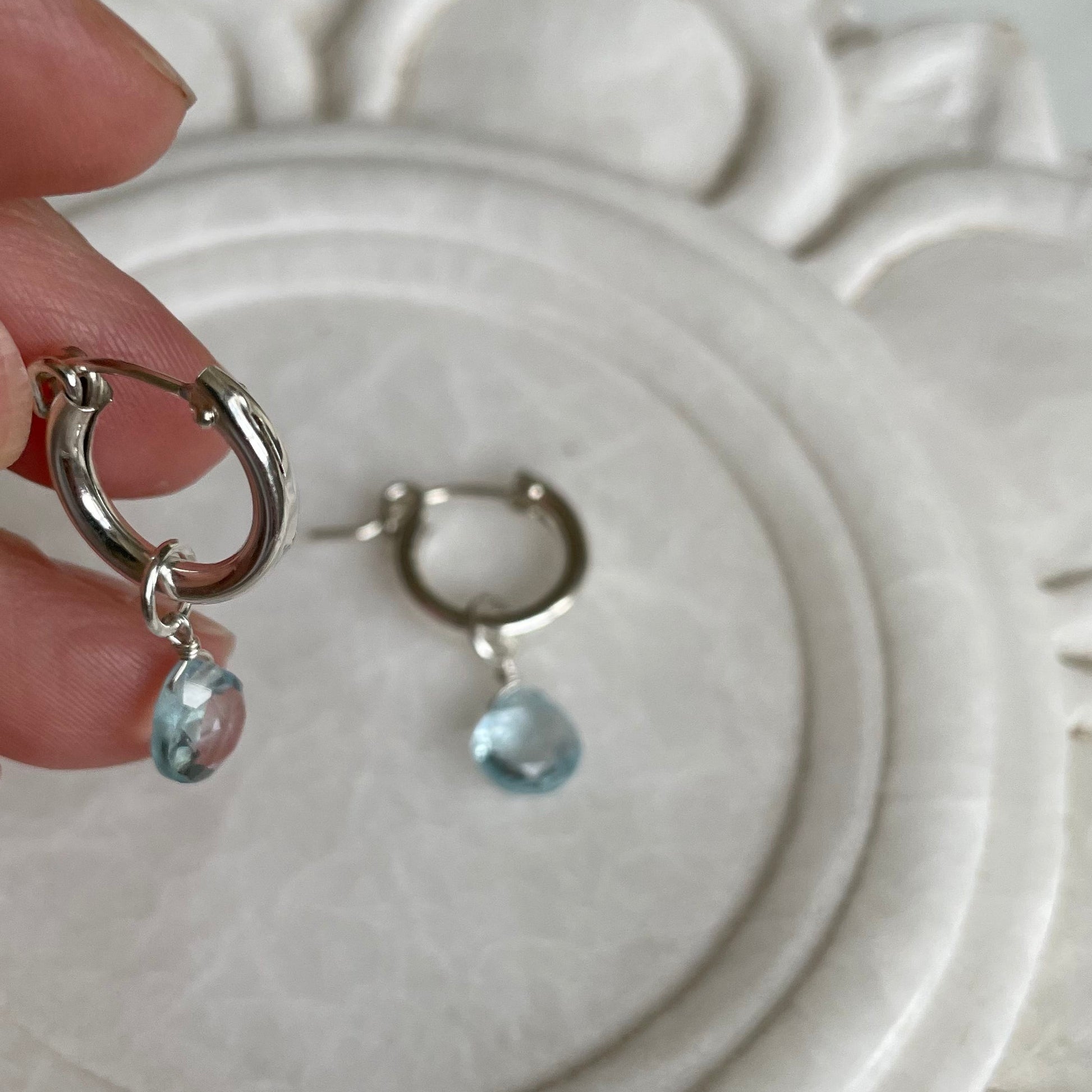 Semi Precious Blue Topaz Gemstone Earrings Handcrafted Gift Wedding Anniversary Birthday