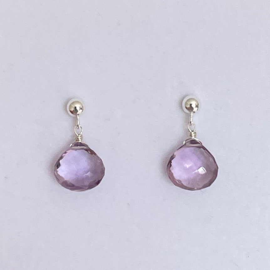 Pink Amethyst Drop Stud Earrings