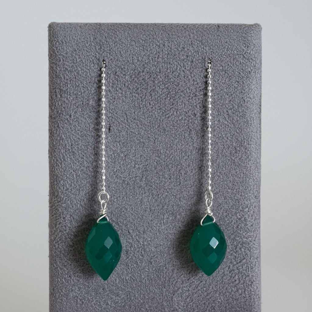 Green Onyx Long Drop Earrings Gift