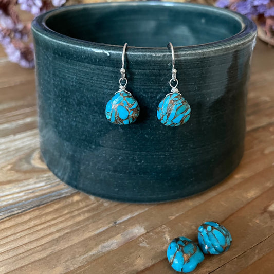 Odyssea England Copper Turquoise Drop Sterling Silver Earrings