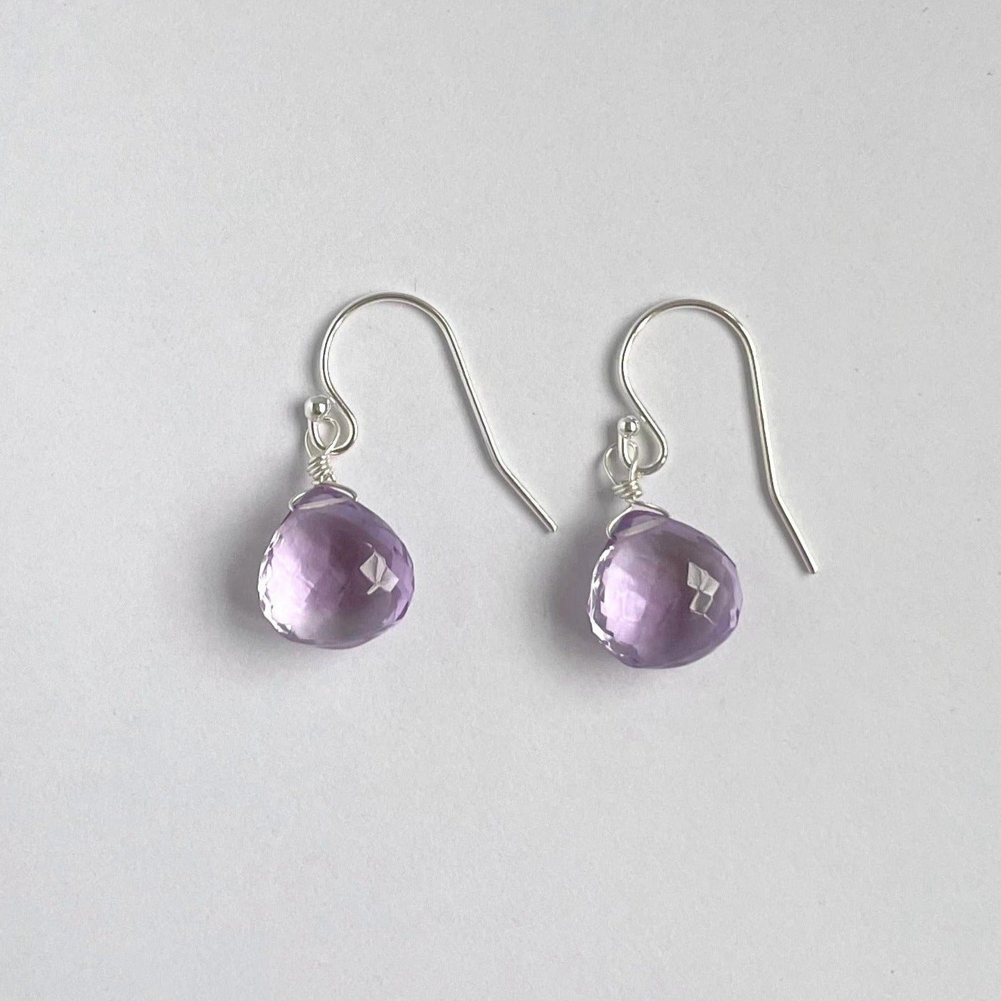 Pink Amethyst Sterling Silver Drop Earrings Handcrafted Rare Gemstone Gift Made in England