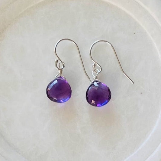 Purple Amethyst Drop Sterling Silver Earrings