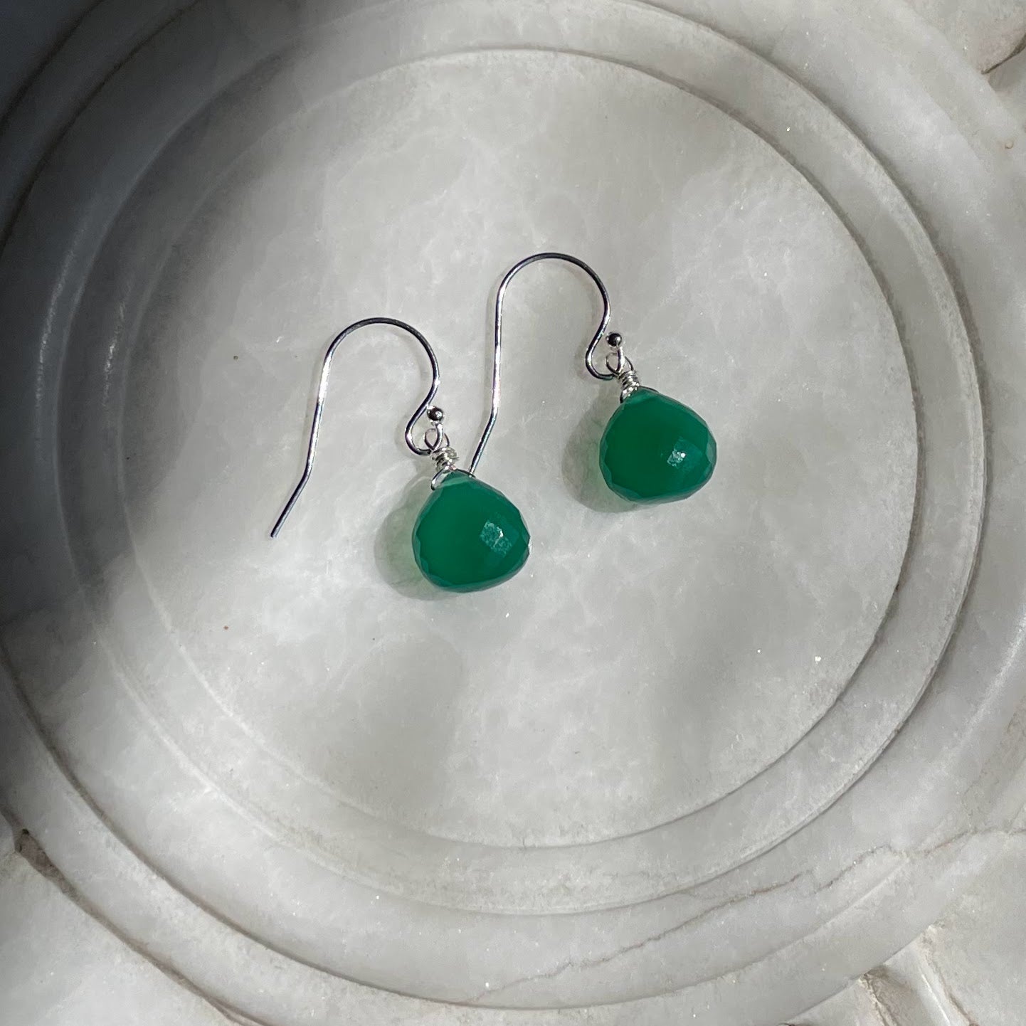 Green Onyx Drop Sterling Silver Earrings