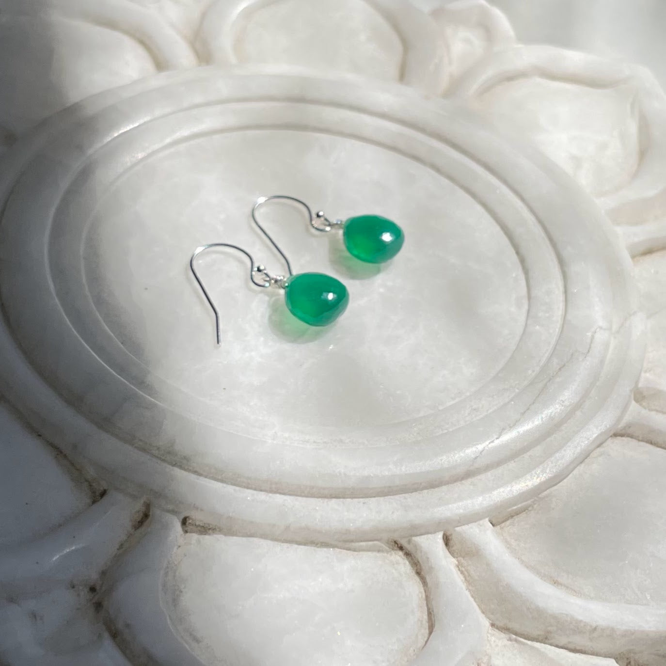 Green Onyx Drop Sterling Silver Earrings