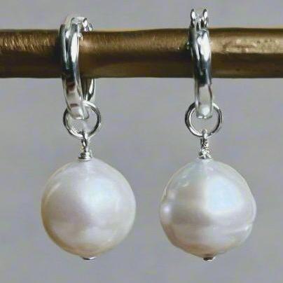 Freshwater Baroque Pearl Sterling Silver Hoop Earrings Eco Friendly Sustainable Recycled Silver Odyssea England