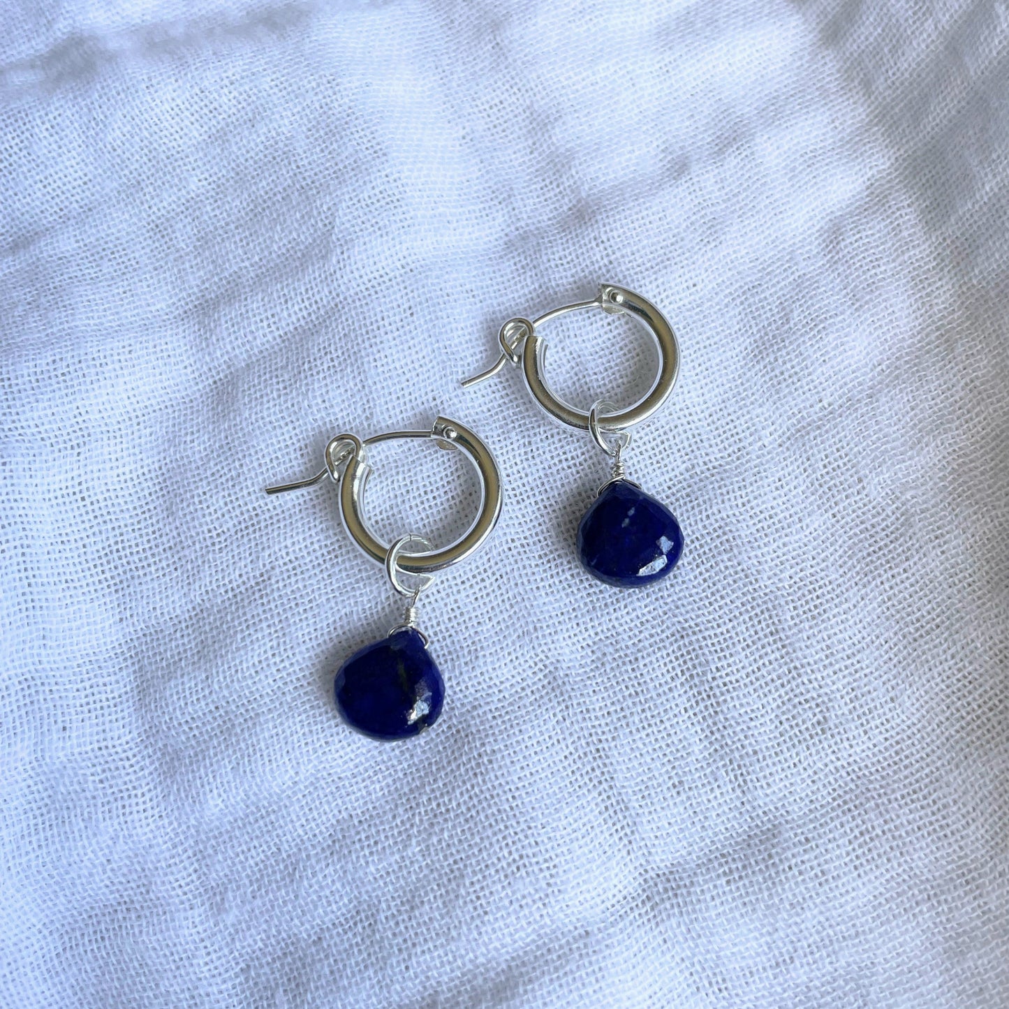 Lapis Lazuli Hoop Sterling Silver Earrings Handcrafted Gift Blue Earrings