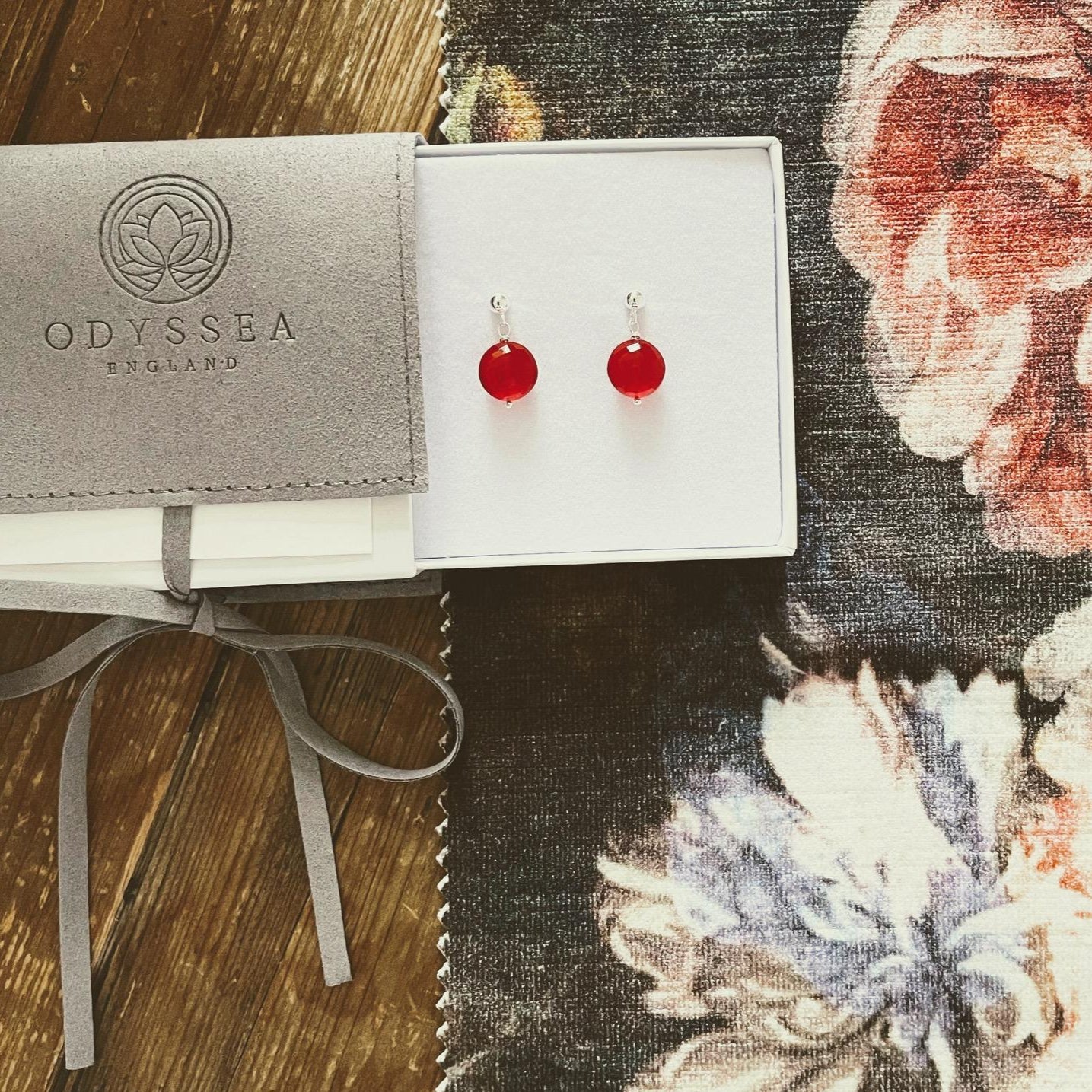 Red Carnelian Drop Stud Sterling Silver Earrings Faceted 